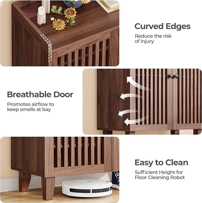 IRONCK Shoe Cabinet with Slatted Doors, 6-Tier Shoe Storage Cabinet with Adjustable Shelves, Wooden Shoe Rack Organizer for Entryway, Hallway, Closet, Living Room, Walnut - Image 8