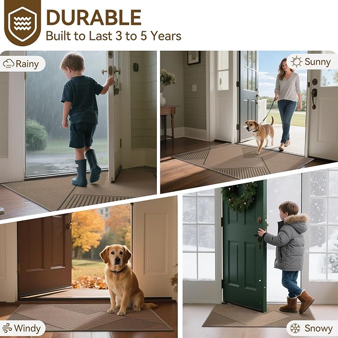 Front Door Mat 17''x30'', Non Slip Absorbent Dirt Resist Washable Low-Profile Indoor Doormat, Easy Clean Welcome Entryway Door Mats, Brown - Image 9