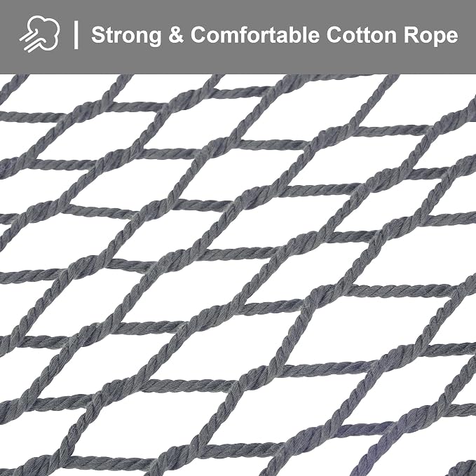 SUNCREAT Double Outdoor Hammock, Polyester Rope Hammock with Strong Spreader bar, Gray - Image 4