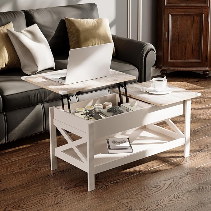 Lift Top Coffee Table with Storage, Small Coffee Table with Hidden Compartment, Dining Center Tables with Lifting Tabletop for Living Room, Home Office