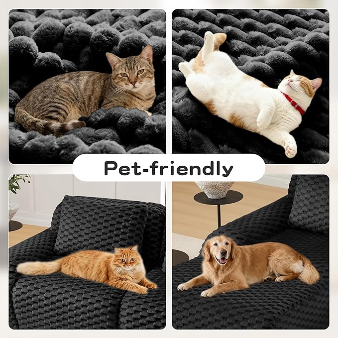 114" U-Shaped Compressed Sectional Cloud Sofa, Flannel Upholstered Modular Deep Seat Sofa with 5 Pieces, Symmetrical Boneless Foam Modular Cloud Couches for Living Room