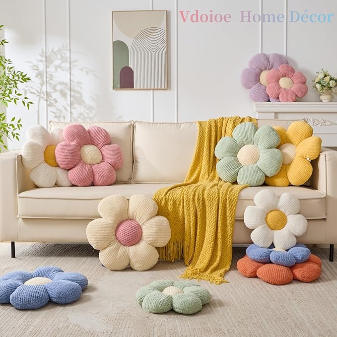 Daisy Pillow, Off White Flower Shaped Throw Pillow, 19.6" Plush Throw Pillow, Floor Pillows, Home Decorative Seating Cushion