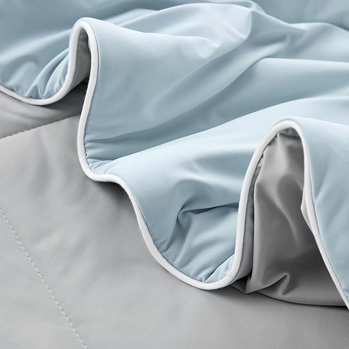 Cozy Bliss Cooling Comforter King Size, Cooling Blankets for Hot Sleepers and Night Sweats, Gray Blue Summer Comforter for King Size Bed, Breathable Soft Lightweight Silk Smooth