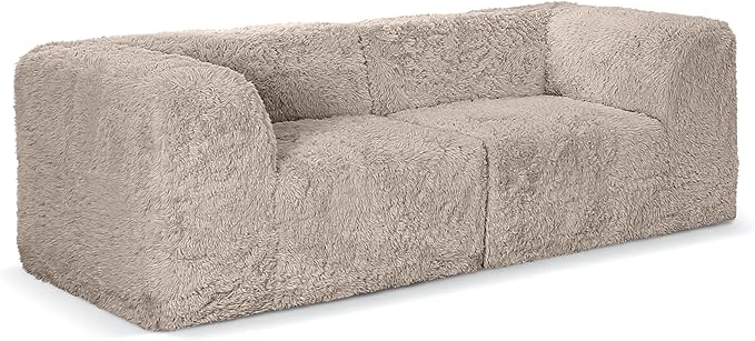 Furniture of America Havyn Modern Faux Fur 2-Seater Modular Foam Loveseat with Curved Arms & Deep Seat, Compressed Couch in a Box, No Assembly Required, for Living Room and Office, Taupe