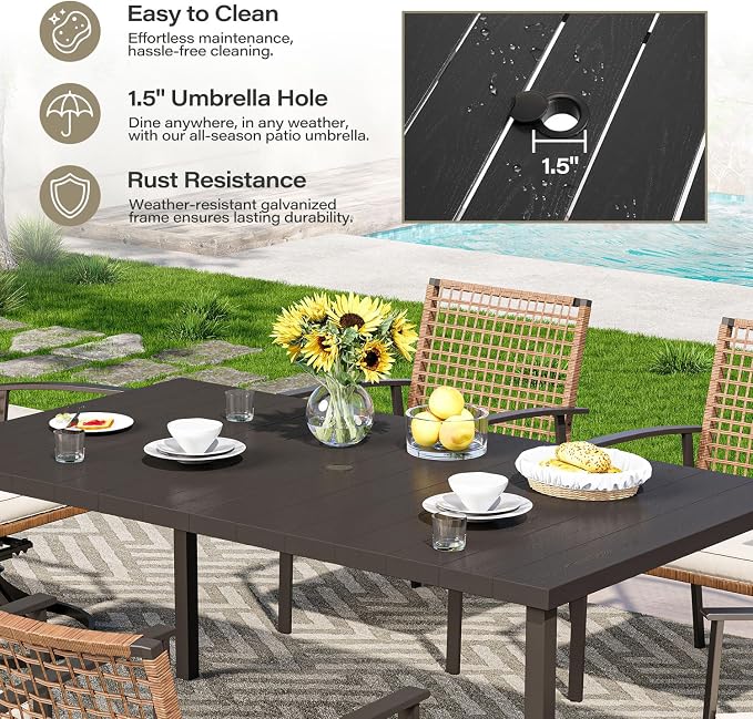 LAUSAINT HOME 7 Pieces Patio Dining Set, Outdoor Furniture Set of 6 Chairs with Soft Cushion and Iron Slats Table Top with Umbrella Hole, Conversation Set for Backyard, Garden and Poolside - Image 4