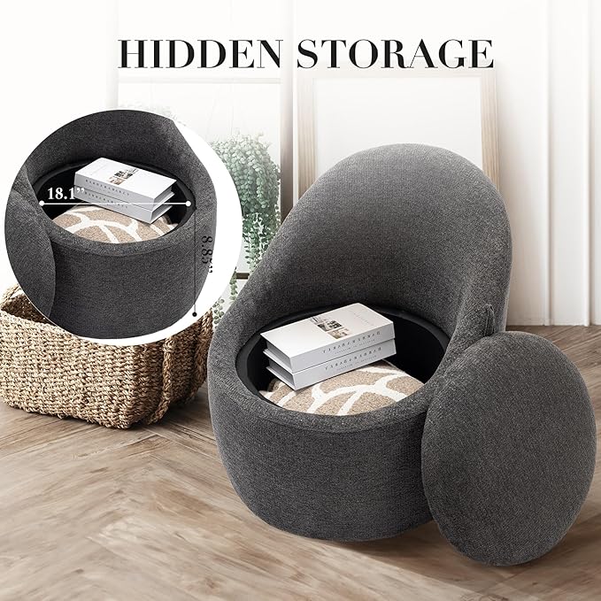 COLAMY Swivel Accent Chair Set of 2, 360° Swivel Chair with Hidden Storage, Modern Small Barrel Swivel Armchair for Living Room/Bedroom, Dark Grey