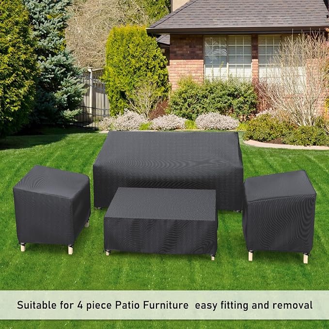 STARTWO Heavy Duty 600D Patio Furniture Covers 4-Piece Set for Loveseat, Chairs and Coffee Table, Outdoor Waterproof, Black - Image 7