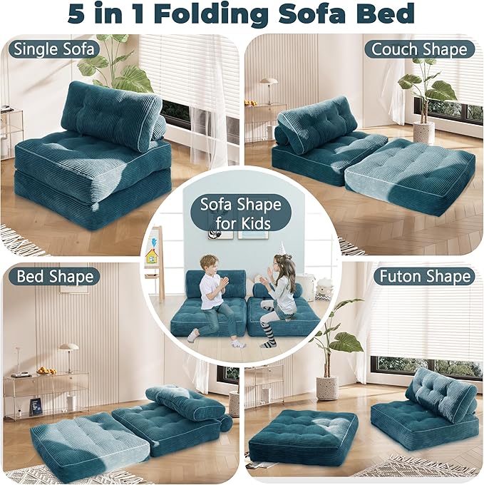 Folding Sofa Bed,Convertible Sleeper Chair for Adults, Folding Sofa Bed Foam Filling Couch with Pillow，Sleeper Chairs Single Size Floor Mattress,Dark Blue