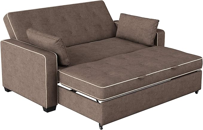 Serta Ainsley 72.6" Convertible Sleeper Sofa, Queen Size, Dreamcoil Comfort, Soft Woven Fabric, Java