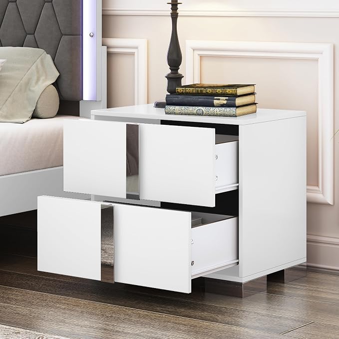 Mirrored Nightstand End Table, 23.3" W Silver Night Stand for Bedroom, Mirrored Bedside Table with Storage, Glass Mirror Nightstand (White) - Image 7