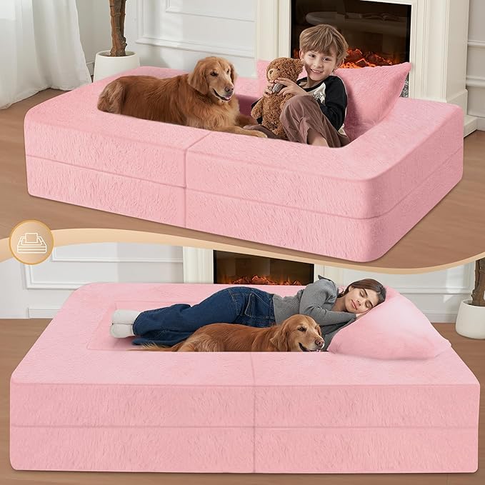 Futon Sofa Bed with Pillow, 3-in-1 Sleeper Sofa Bed with Removable Cover, Convertible Floor Sofa Bed, No Assembly Boneless Couch for Living Room, Bedroom