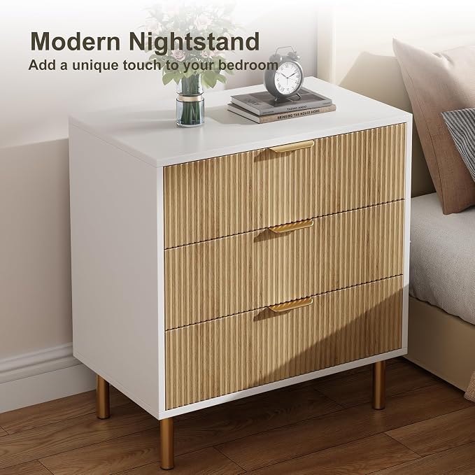 GarveeHome Natural Dresser, Modern 3 Drawer Dresser for Bedroom with Gold Handle and Large Drawer, Wood Double Chest of Drawers and Storage Organizer for Living Room, Hallway, Entryway - Image 8