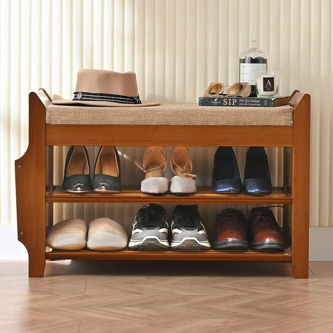 PETKABOO 2 Tier Shoe Bench, Bamboo Shoe Rack Bench, Shoe Storage Bench Organizer for Entryway Hallway Living Room - Image 7