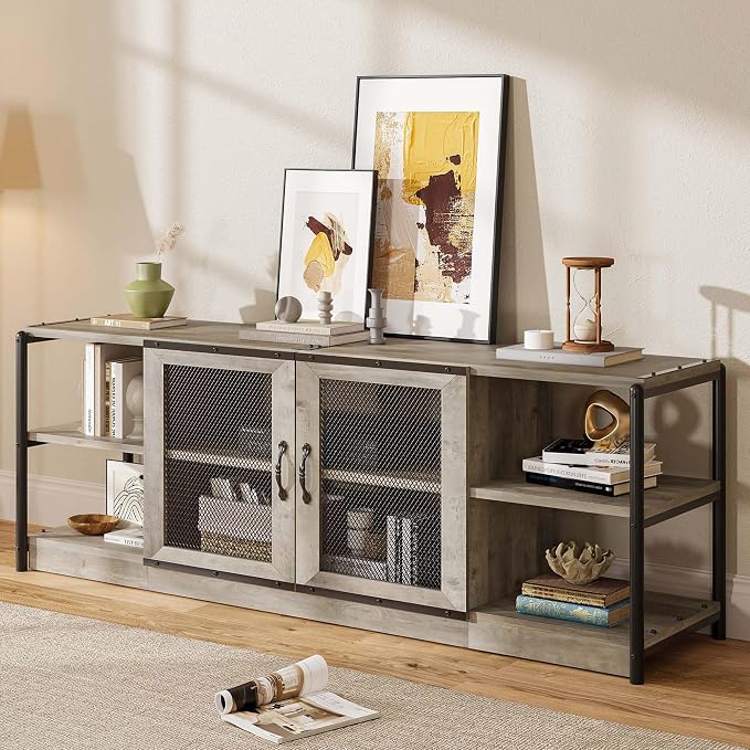 IDEALHOUSE Farmhouse TV Stand for 75/80 inches TVs, Entertainment Center with Storage Cabinet, Industrial Media Console Cabinet Table, Living Room Media Furniture, Grey by IDEALHOUSE