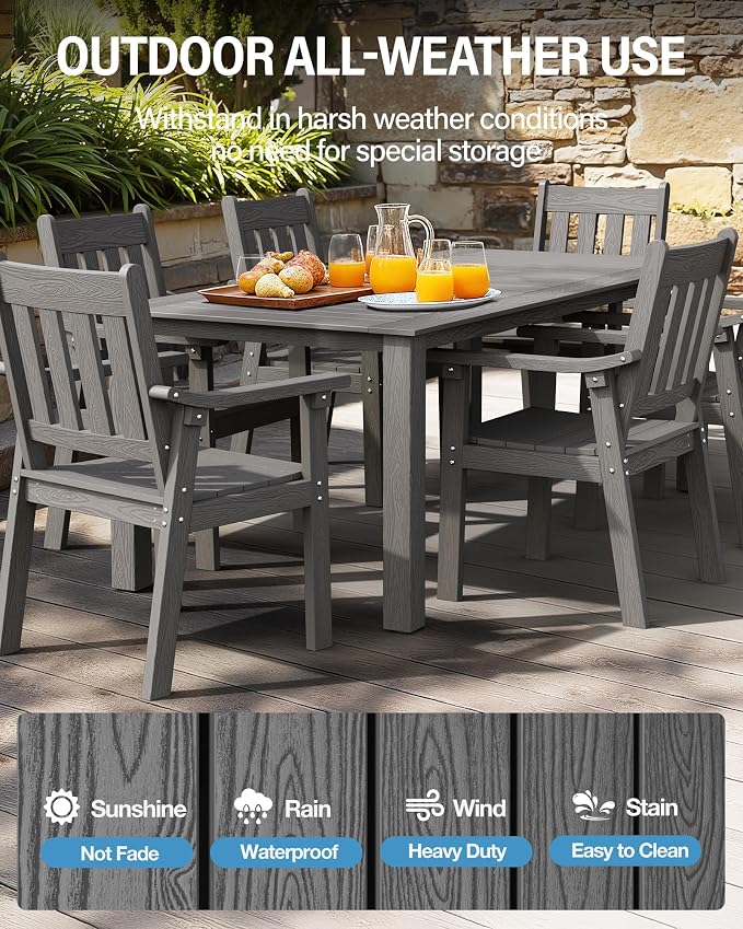 YEFU Patio Dining Chairs Set of 4: All Weather Outdoor Dining Chairs with Wide Curved Seat and Backrest - Outdoor Furniture Plastic for Outside Backyard/Garden/Porch/Deck 350lbs Capacity Grey - Image 3