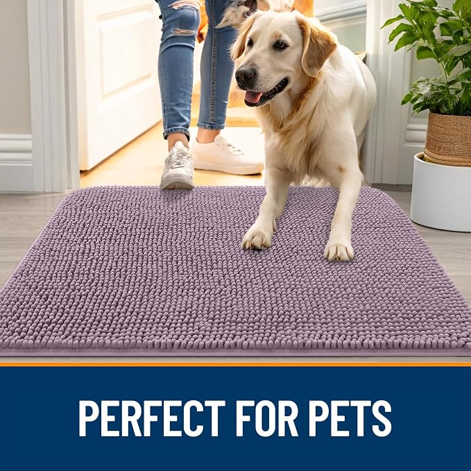 OLANLY Dog Door Mat for Muddy Paws 70x46, Absorbs Moisture and Dirt, Absorbent Non-Slip Washable Doormat, Quick Dry Chenille Mud Mat for Dogs, Entry Indoor Entryway Carpet for Inside Floor, Deep Plum - Image 6