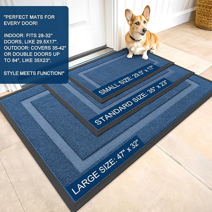 OLANLY Front Door Mat Indoor Outdoor Entrance, Waterproof All-Season, All-Weather Doormat, Sturdy Natural Rubber, Fade Resistant, Low Profile, Easy Clean Patio Porch Entryway Mat, 59x30, Light Blue - Image 2