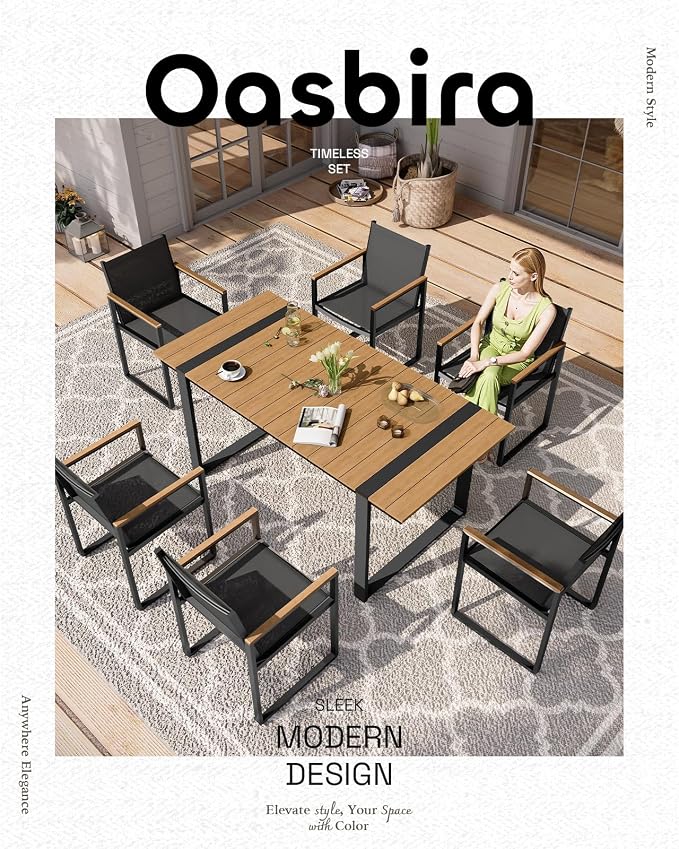 Outdoor Dining Table for 6, HDPS+ Aluminum Patio Dning Table with U-Shape Leg, Size: 67.4"*32.3"*29.6",Modern Rectangular Table for Lawn, Garden (Gray-Teak) - Image 6