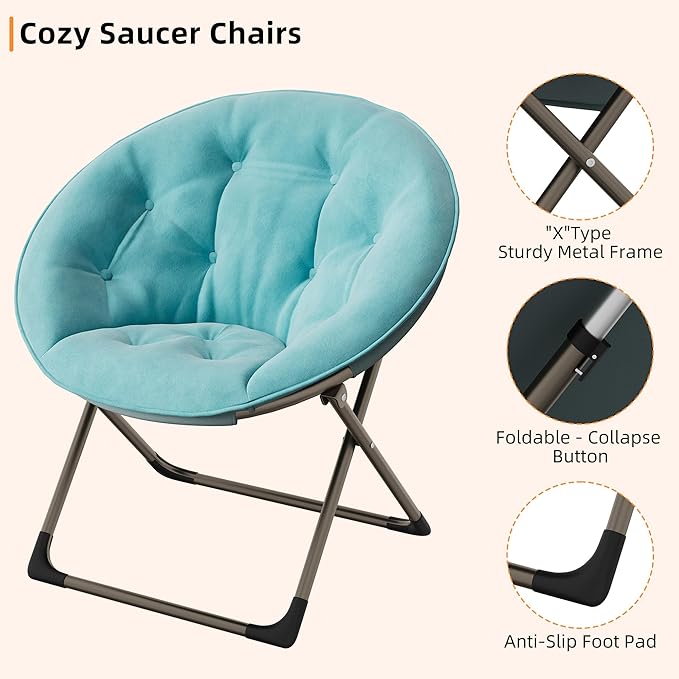 GAOMON Saucer Chair, Comfy Chair Faux Fur Lounge Moon Chair with Folding Metal Frame, Oversized Plush Flower Accent Seat for Adults, Teens & Kids, for Teens, Bedroom, Dorm or Living Room, Blue