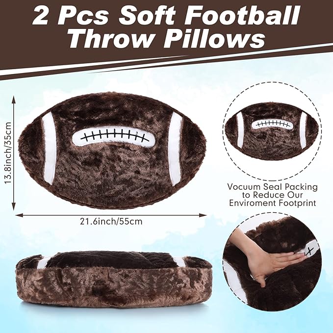 Jetec 2 Pcs Football Plush Pillow 21inch Football Room Decor Fluffy Sport Theme Throw Pillow Sport Ball Stuffed Plush for Home Bedroom Room Decoration