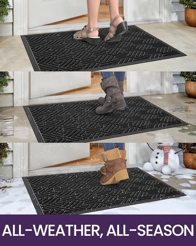 DEXI Front Door Mat Outside Entrance, 17x29 Entryway Rubber Back Doormat Heavy Duty, Non Slip Low Profile Welcome Entry Mats for Inside House Floor Exterior Patio, Checkered Black - Image 4
