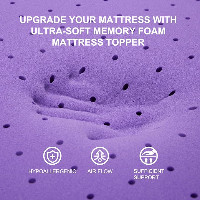 SINWEEK 3.9 Inch Gel Memory Foam Mattress Topper Ventilated Soft Pressure Relieve Mattress Pad, Breathable Bed Topper, CertiPUR-US Certified, Queen Size