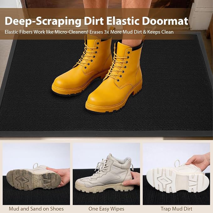 Front Door Mat Outside Entrance 32"x48" Black,Heavy-Duty Dirt Trapper Outside Welcome Mat, Non Slip Durable Rubber Entrance Doormats for Entryway Porch, Stain Resist Waterproof All-Season All-Weather - Image 3