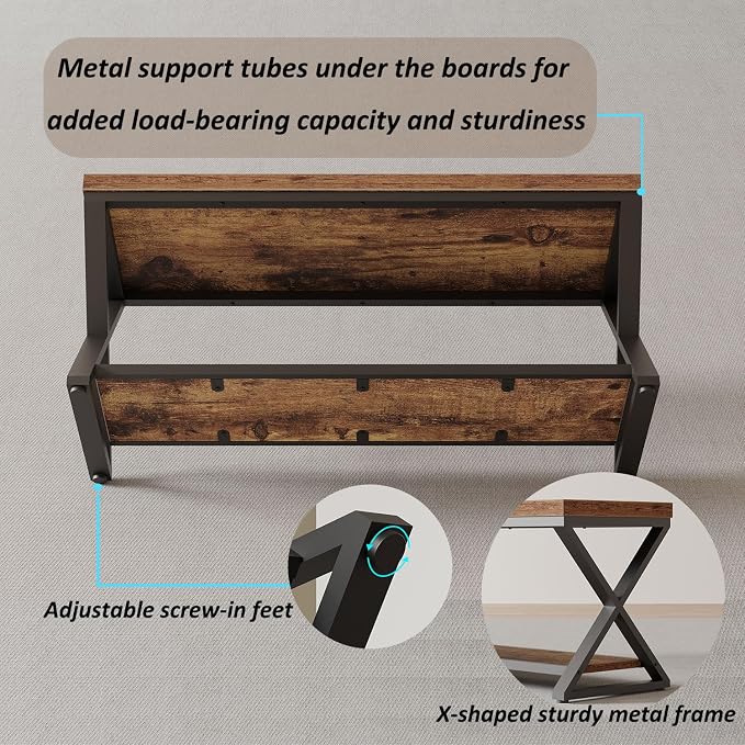 IBF Wooden Bench Indoor, Wood Entry Way Bench with Shoe Storage Rack for Entryway, Industrial Entryway Bench Seat for Foyer Bedroom Living Room Entrance Organization, Rustic Brown Oak, 39 Inch Long - Image 3