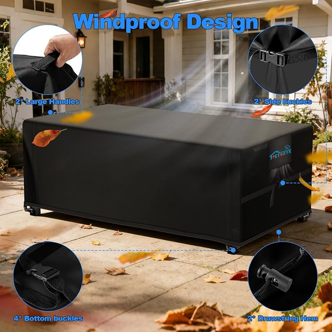 Patio Furniture Covers Rectangle, 420D Outdoor Furniture Set Covers, Waterproof Outside Table Covers Furniture Covers with Flip-Open Zipper Design, Windproof Buckle Straps,90" Lx62 Wx28.3 H - Image 5