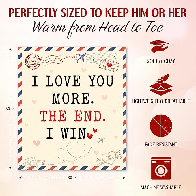WRAPIX Anniversary Couple Gifts for Men Women - I Love You More Soft Fleece Throw Blanket 50x60 in - Mothers Day Birthday Wedding Gifts for Wife Her Girlfriend, Romantic Gift for Him Boyfriend Husband