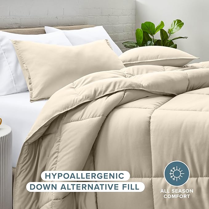 Bare Home Comforter Set - Queen Size - Ultra-Soft - Goose Down Alternative - Premium 1800 Series - All Season Warmth (Queen, Sand)