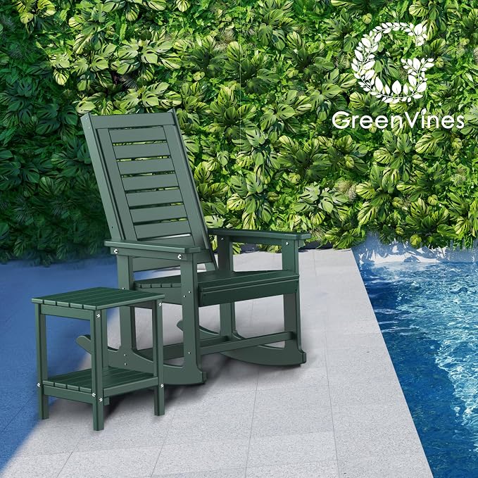 GREENVINES Outdoor Rocking Chairs | Set of 4 | Porch Rocker | HDPE Plastic | Forest | Oversized Rockers | High Back | Big & Tall | Ladder Back | for Patio Outside Backyard Balcony Garden - Image 4