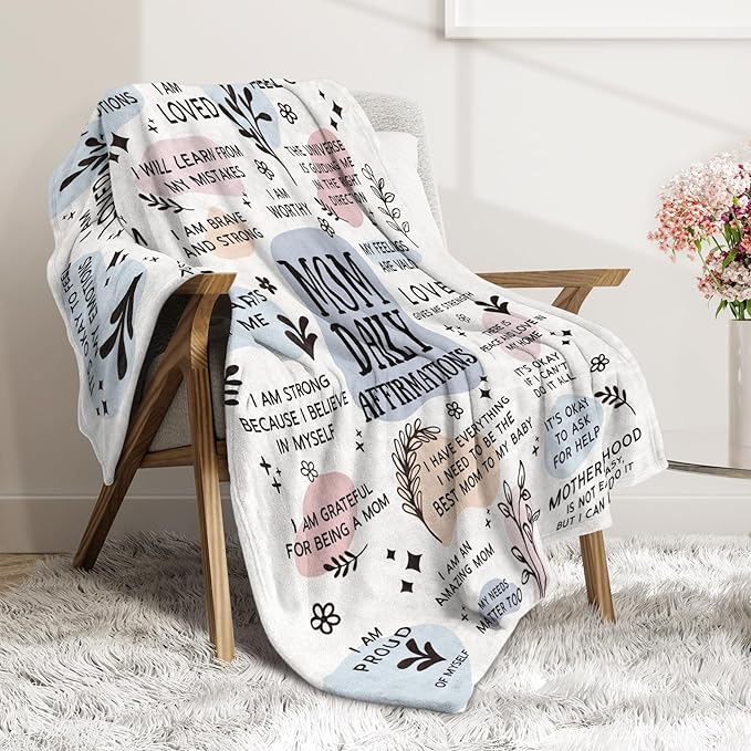 BaubleDazz First Mothers Day New Mom Gifts Blanket, Mama Daily Affirmations, Postpartum Pregnancy Gift for First Time Moms, Mommy to Be, Mama, New Mom Essentials, Birthday Gifts for Moms(50" x 60")