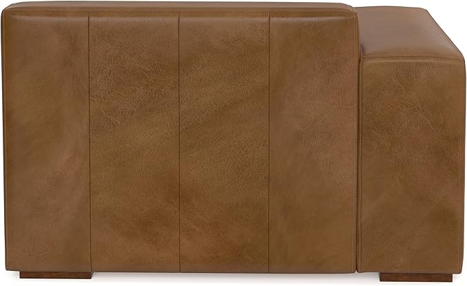 SIMPLIHOME Rex Left-Arm Sofa Module in Full-Grain Genuine Leather, Caramel Brown, 44-inches Wide, Handcrafted Modern-Style Left-Arm Accent Chair for Living Room and Family Room