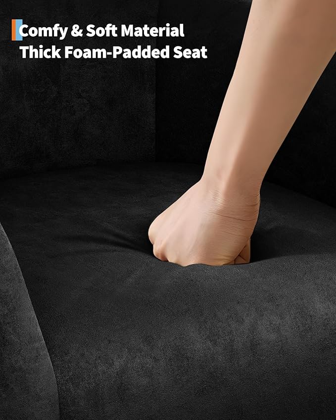 GarveeHome Accent Chair Club Chair Cozy Armrest Upholstered Velvet Barrel Chair with Solid Legs for Living Room Bedroom Study Waiting Room(Black)