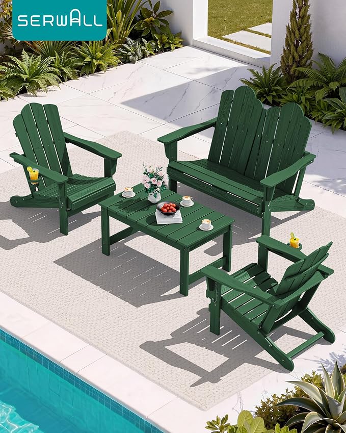 SERWALL Outdoor Coffee Table with 1.69" Umbrella Hole, HDPE Patio Coffee Table for Outside, Rectangle, Green - Image 10
