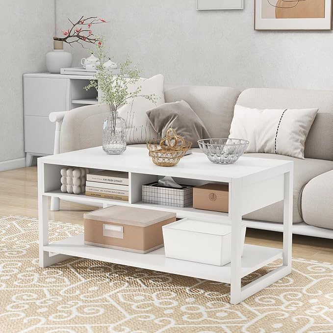 Coffee Table with Sensor Light - Modern Storage Coffee Table with Drawers and Shelf for Living Room, Office, Outdoor