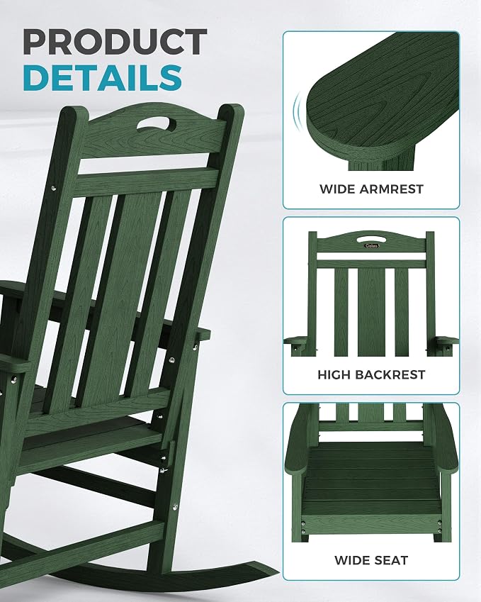 Ciokea Oversized Outdoor Rocking Chairs Set of 2, 380lbs Heavy-Duty Large Patio Rocker, High Back Cozy Porch Chairs, Weather Resistant Patio Rocking Chairs for Outside, Fire Pit, Deck, Forest - Image 4