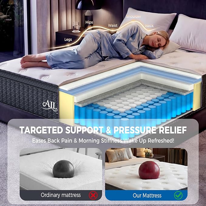 King Mattress,12 Inch king size Mattress in a Box, Medium Firm Hybrid Mattress with Individually Wrapped Pocket Springs for Excellent Motion Isolation & Strong Edge Support, Cooler Breathable Sleep