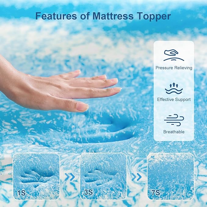 2 Inch Gel Memory Foam Mattress Topper, Queen Size Cooling Bed Topper for Back Pain & Pressure Relief