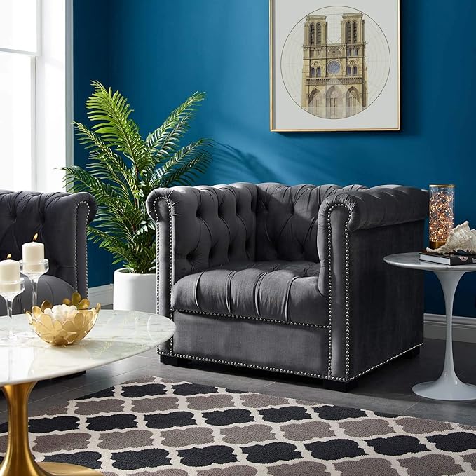 Modway EEI-3065-GRY Heritage Upholstered Velvet Armchair, Gray