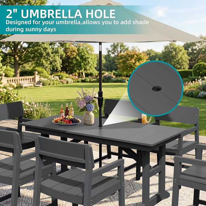 JAMFLY 7 Piece Outdoor Dining Set, All Weather Patio Table and Chairs for Backyard Garden Deck Lawn Pool, Sturdy All Weather Outdoor Furniture Set with Umbrella Hole, Grey - Image 7