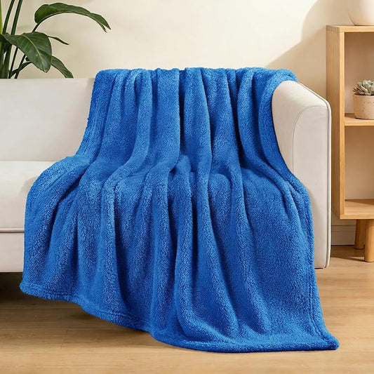 Exclusivo Mezcla Soft Fleece Throw Blanket for Couch, Super Soft Velvet Plush Fleece Blankets, Fuzzy Cozy and Warm for Winter, 50x60 Inches, Cobalt Blue
