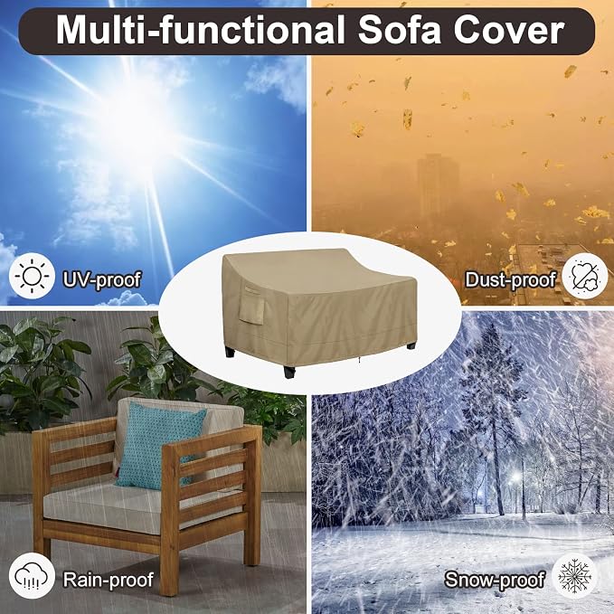 PureFit Outdoor Couch Cover Waterproof Patio Sofa Furniture Covers, 2-Seater Outdoor Loveseat Cover with Air Vent and Handles, 60W x 35D x 35H Inches, Camel - Image 6