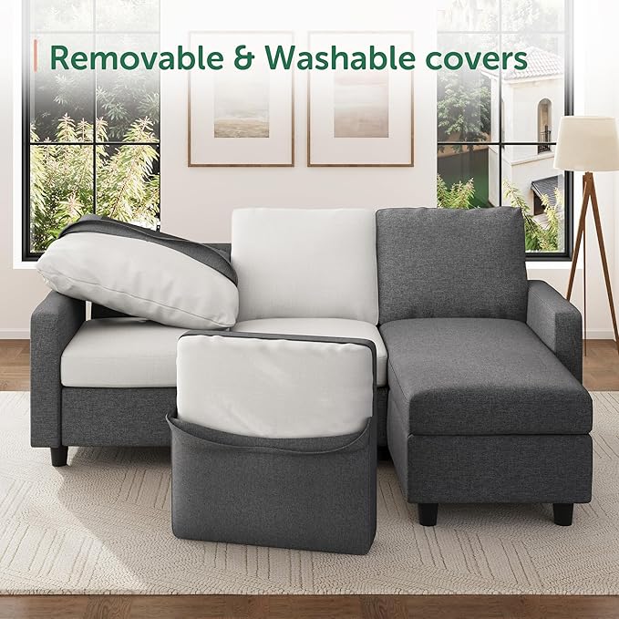 HONBAY Convertible Sectional Sofa, L Shaped Couch with Reversible Chaise, Sectional Couch for Small Space Apartment, Mid Grey
