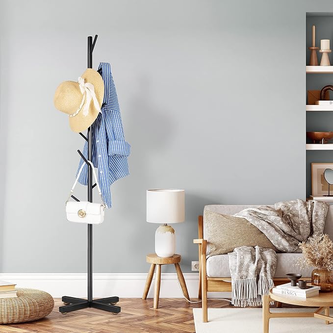 ZOZOE Modern Metal Coat Rack Stand, Coat Rack Freestanding with 8 Hooks, Coat Racks Easy to Assemble, Black Coat Hall Tree Hanger Stand for Jacket, Bag, Hat, Entryway - Image 6