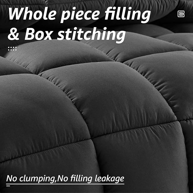 HYLEORY All Season Full Size Bed Comforter - Cooling Down Alternative Quilted Duvet Insert with Corner Tabs - Winter Warm - Machine Washable - Dark Grey