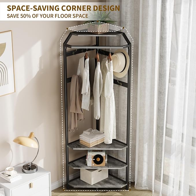 IDEALHOUSE Corner Coat Rack with Shoe Bench Entryway and 12 Double Hooks, Corner Hall Tree - Corner Clothes Rack with Storage Corner Tree with Organizer Shoe Bench Shelf for Entryway, Hallway, Closet - Image 5