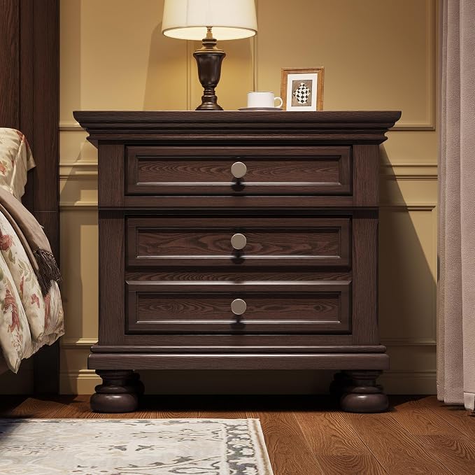 AMERLIFE Fully Assembled Nightstand Set of 2, Solid Wood End Table with 2 Storage Drawers, 26" Extra Large Traditional Bedside Cabinet for Bedroom, Dark Brown - Image 7