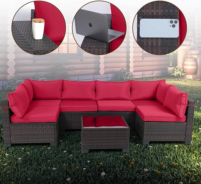CHABATREE 9 Pieces Outdoor Patio Furniture Sets,Rattan Conversation Sectional Set,Manual Weaving Wicker Patio Sofa with Tea Table